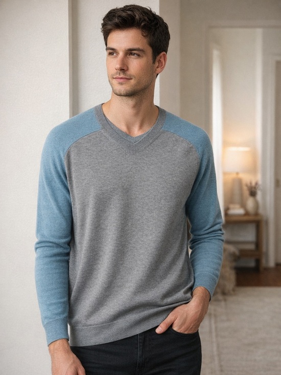 Theory Other - Theory Two-Tone V-Neck Sweater in Cashmere and Silk